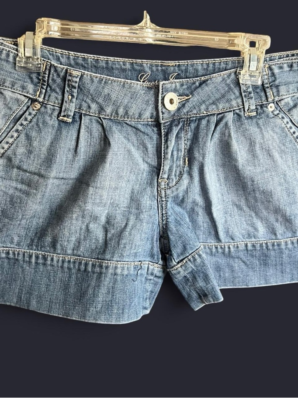 Guess Light Blue Denim Pleated Jean Shorts